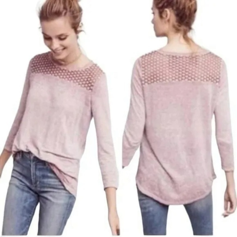 Anthropologie Akemi Kin Stone Wash Purple Crochet‎ Linen Tunic Top Size Small